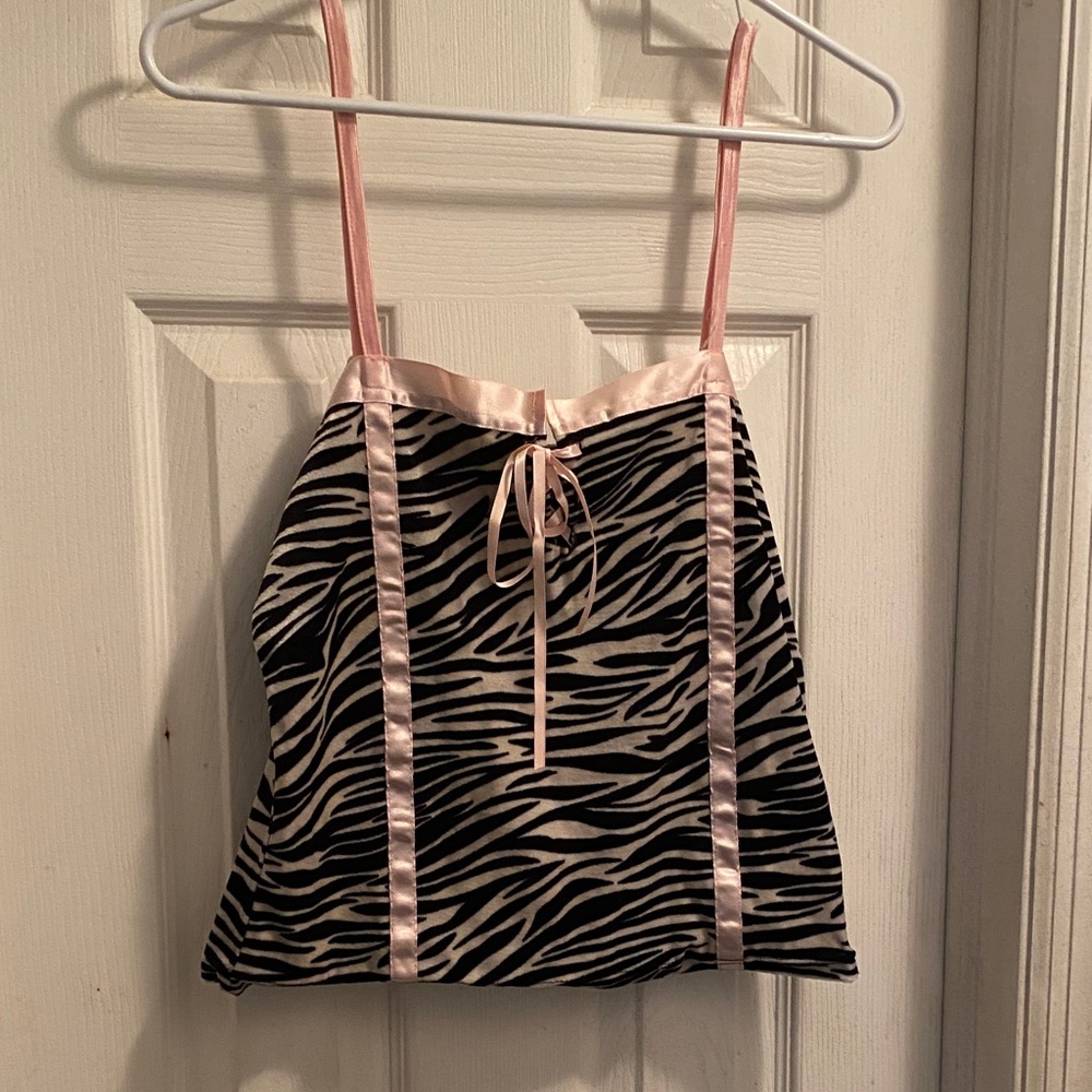 Sexy velvet zebra print camisole with pink ribbon accent